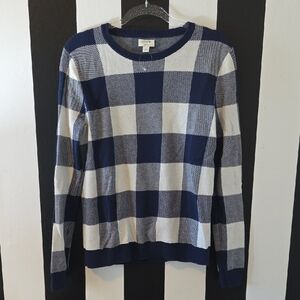 J. Crew Navy and Cream Checkered Sweater